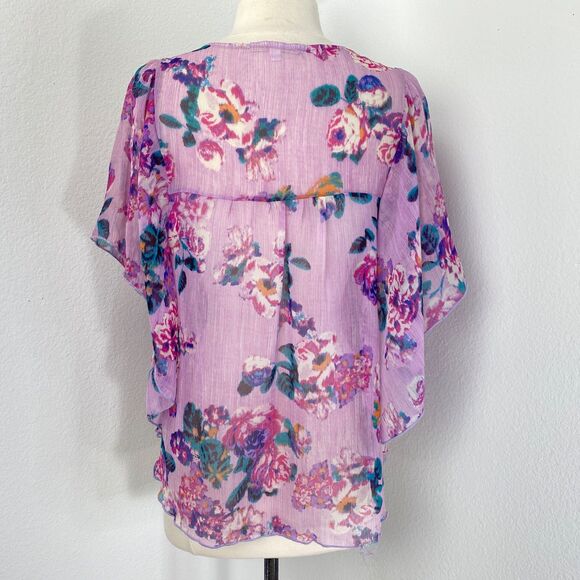 Julies Closet Lavender Chiffon Sheer Blouse Med Batwings Whimsy Fairy Boho Angel - Picture 8 of 11